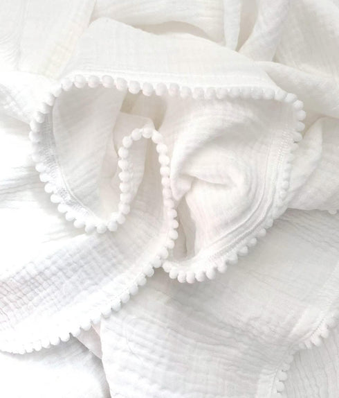 Cotton Muslin Pompom Baby Blanket,Summer Bed Sheet,Cotton Bath Towel Baby Receiving Blanket 29.5"x40" (White)...