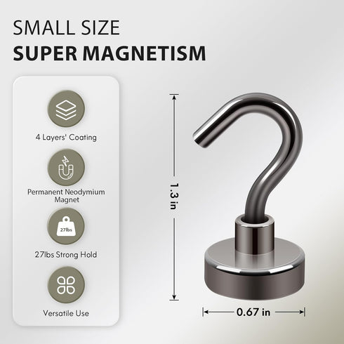 Neosmuk Magnetic Hooks, 27 lb+ Heavy Duty Earth Magnets with Hook for Refrigerator, Extra Strong Cruise Hook for Hanging, Magnetic Hanger for Cabi...