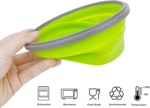 1200ml Collapsible Camping Bowl Silicone Food Storage Container with Lid and Foldable Stainless Steel Fork Spoon, for Picnic, Travel, Camping, RV,...