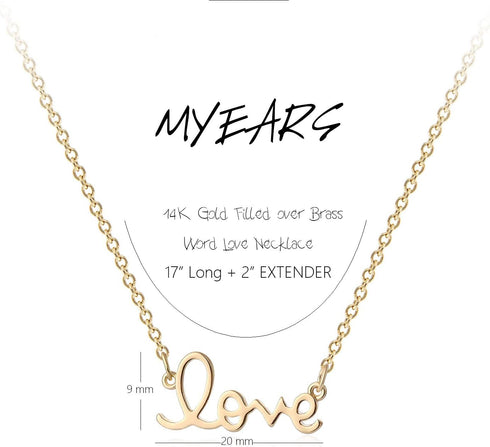MYEARS Women Word Love Necklace Gold Cursive Pendant 14K Gold Filled Chain Dianty Boho Beach Simple Handmade Jewelry Gift...