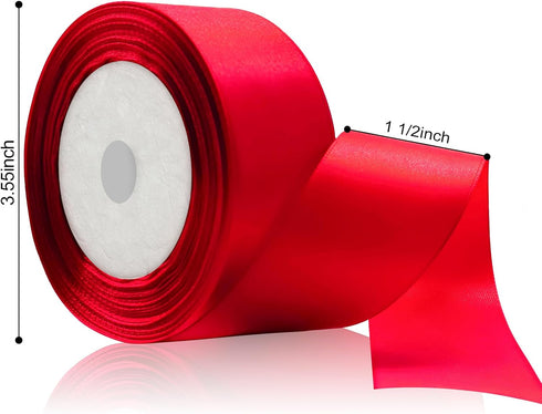 Red Ribbon 1 1/2inch, 25 Yards Satin Craft Ribbon, Single Face Polyester Silk Hair Ribbon, Fabric Ribbon for Bouquets, String Ribbon for Gift Wrap...