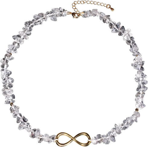 XUUU Choker Necklace for Women Men Infinity Charm Plated 14k Gold Tumbled Clear Quartz Natural Energy Healing Crystals and Gemstones Necklaces...