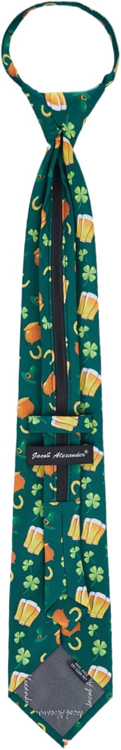 Jacob Alexander Men's Happy Saint Patrick's Day Lucky Drink Clover Hat Gold Pot Horseshoe Pre-Tied Zipper Neck Tie Green...