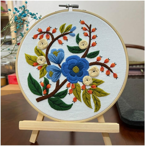 Egoshop 3 Flower Craft Kits with Pattern, Knitting, 3 Bamboo Embroidery Hoops, Crochet, Sewing, Stamped Cross Stitch, Quilting Kits for Beginners ...