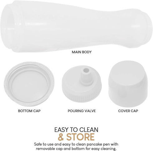 Pancake Batter Dispenser Pen, Easy Squeeze Bottle Baking Drip Proof Silicone Nozzle and Measurement Marker Plastic Condiment Bottles Pancakes, Waf...
