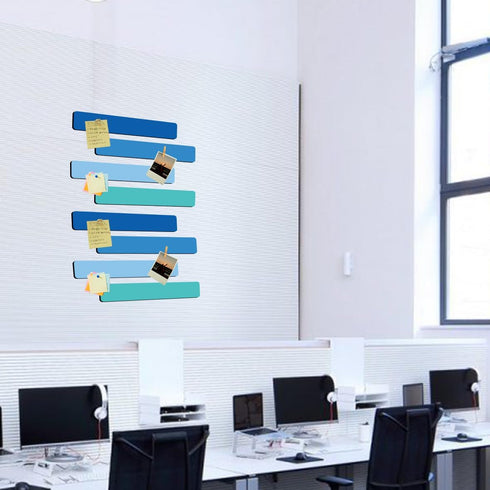 8Pcs Sea Blue Cork Board Bar Strips with 50 Pushpins & 10 Wooden Clip Pushpins, Self-Adhesive Bulletin Board Strips for Wall, Felt Pin Board for S...