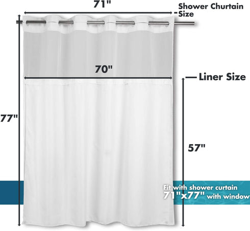 River Dream Snap in Fabric Shower Curtain Liner Replacement. 70W x 57H inches, with Magnets, (Fit 71(W) x 77(H) Shower Curtain with Window)...