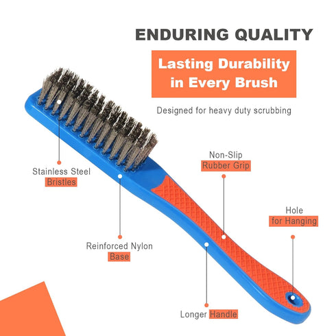 Wire Brushes for Cleaning, Heavy Duty Stainless Steel Wire Scratch Brush for Metal Rust Cleaning, Paint Scrubbing with Rubber Covered Handle...