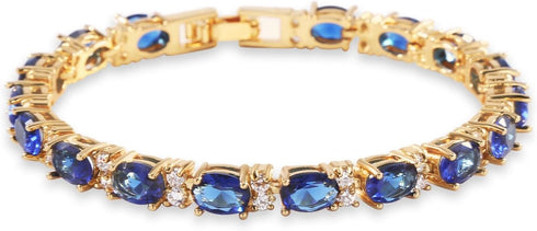 GULICX Gold Plated Tennis Bracelet Sparkling Sapphire Color Blue Cubic Zirconia...
