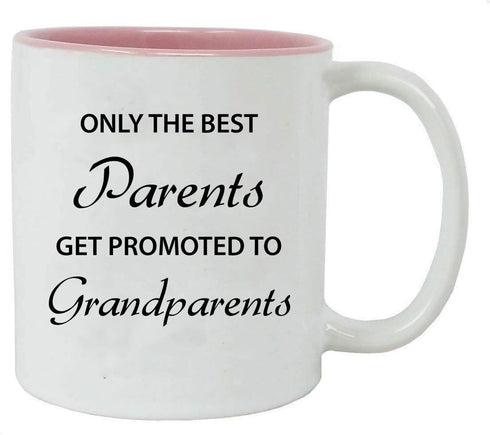 Only the Best Parents Get Promoted to Grandparents 11-Ounce White Sublimation Ceramic Coffee Mugs, Black/Pink...