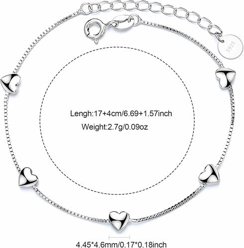 Love Heart Bracelet for Women 925 Sterling Silver Cute Star Moon Emerald Charm Chain Bracelet 14k Gold Plated Adjustable Link Bracelet Bangle Jewe...