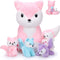 Valentine's Day Gifts 5 Pcs Fox Plush Toy Set 14 Inch Pink Mommy Fox Stuffed Animal with 4 Cute Plush Baby Foxes in Tummy Soft Cuddly Fox Plushie ...