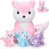 Valentine's Day Gifts 5 Pcs Fox Plush Toy Set 14 Inch Pink Mommy Fox Stuffed Animal with 4 Cute Plush Baby Foxes in Tummy Soft Cuddly Fox Plushie ...
