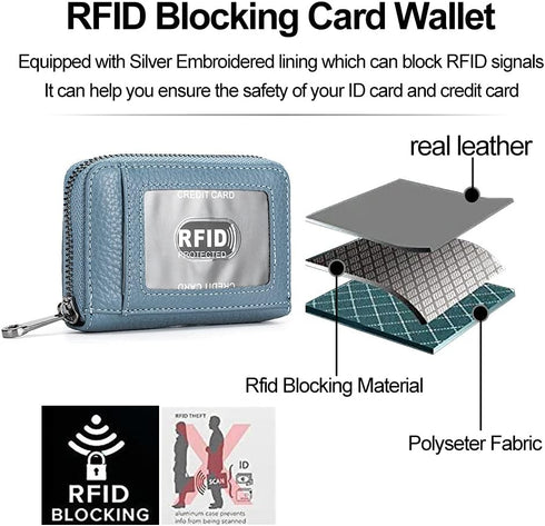 EASTNIGHTS Genuine Leather Credit Card Wallet Accordion Zipper Rfid Credit Card Holder Small Coin Purse with ID Window (blue)...