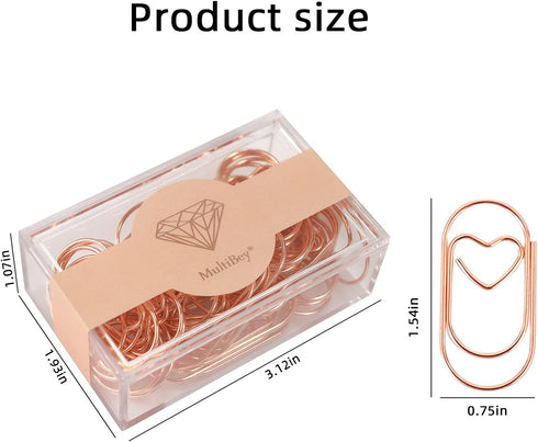 Jumbo Rose Gold Paper Clips Decorative Heart 1.5" Paperclips with Clips Holder for Home, School and Office Supplies 30 Pcs (Heart, Rose Gold)...