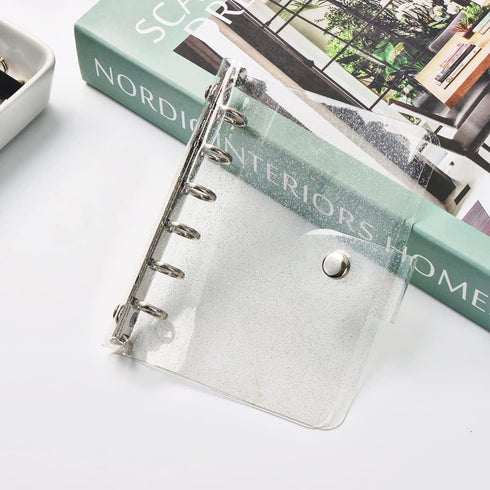 1PC Clear Glitter Binder Cover 6-Ring Loose-Leaf Folder Soft PVC Noterbook Personal A7 Silver Round Ring Binders with Snap Button Closure Folders ...