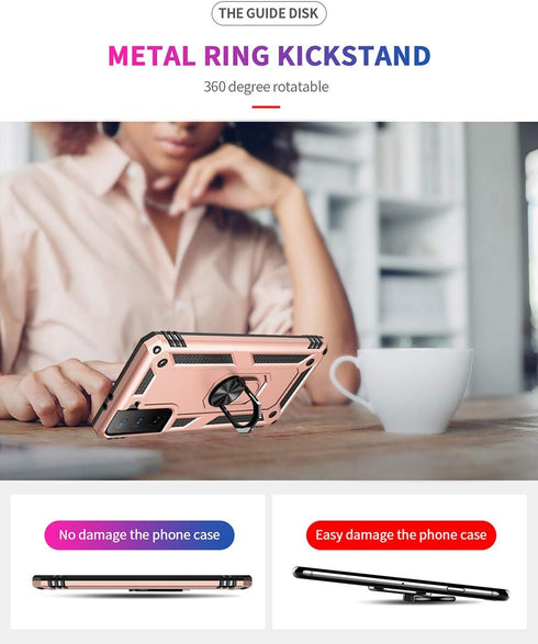 Military Grade Drop Impact for Samsung Galaxy S21 Plus Case 5G Metal Rotating Ring Kickstand Holder Armor Heavy Duty Shockproof Case Galaxy S21 Pl...