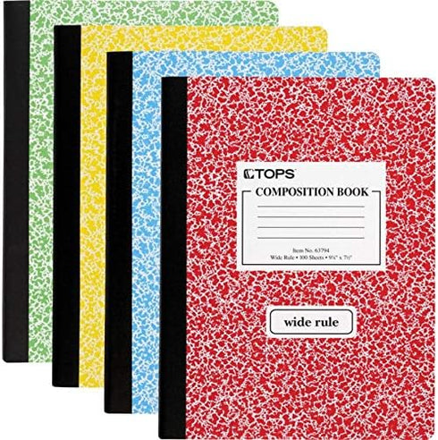 TOPS Composition Book, Wide/Legal Rule, Randomly Assorted Marble Cover, (100) 9.75 x 7.5 Sheets...