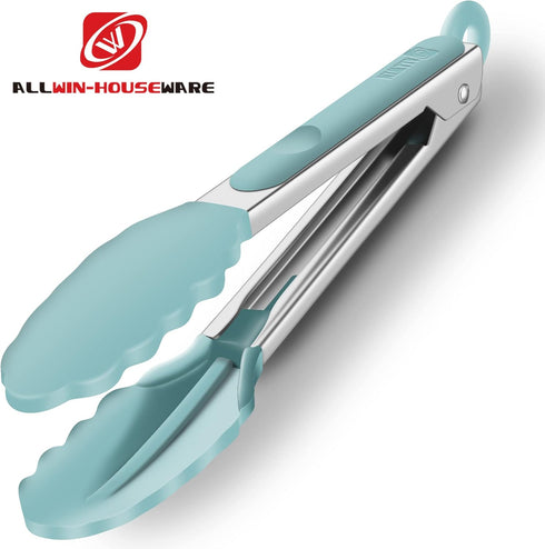 9-Inch & 12-Inch Cooking Tongs, Premium Silicone Set of 2 BPA Free Non-Stick Stainless Steel BBQ Grilling Locking Food Tong, Aqua Sky...