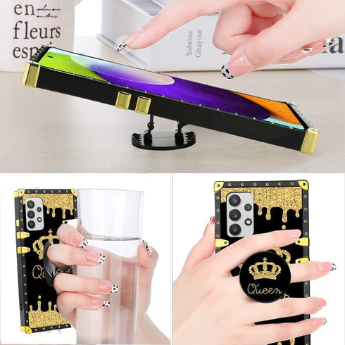 LSL Compatible with Samsung Galaxy A52 5G Phone Case, Queen Golden Crown Luxury TPU Plating Corner Shockproof Protection Cover for Women Girls, fo...