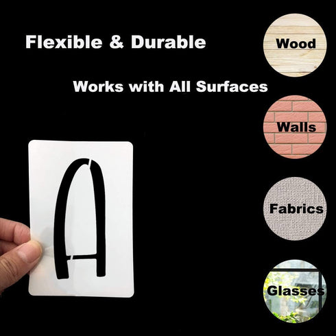 5 Inch Alphabet Letter Stencils for Painting - 42 Pack Letter and Number Stencil Templates with Signs for Painting on Wood, Reusable Letters and N...