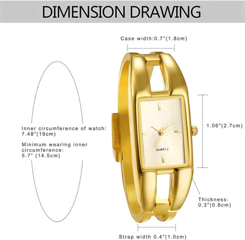 JewelryWe Wrist Watches for Women Elegant Alloy Bangle Watch Analog Square Quartz Dress Watch, for Mother's Day...