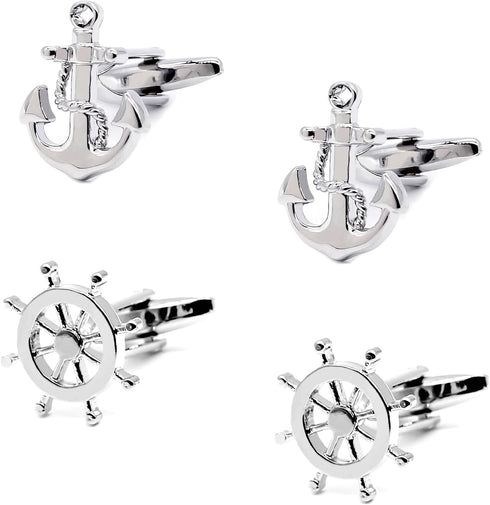 Cufflinks for Men Ship Wheel and Nautical Anchor Stainless Steel Shirt Accessories Unique Wedding Business Cuff Links for Mens Jewelry with Gift B...