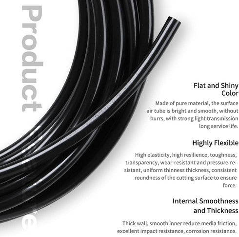 Pneumatic Tubing Black PU Air hose Pipe Tube Kit 6mm OD 4mm ID 39.4ft/12 Meter for Air Line or Fluid Transfer…...