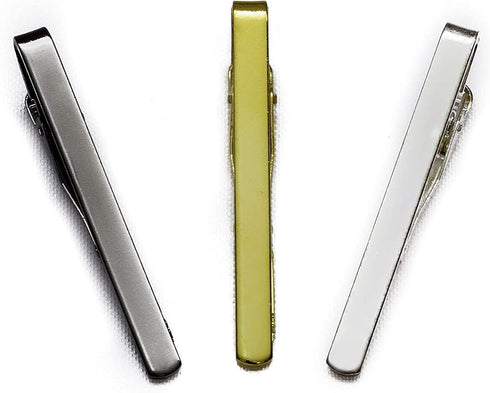 3pc Mens Tie Bar Clip for Regular Necktie, Gold Silver Black with Luxury Gift Box Set...