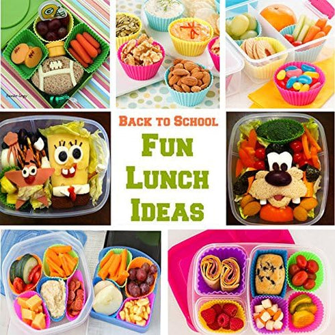 Silicone Baking Cups Muffin Cupcakes Liners Molds Sets in Storage Container Silicone Lunch Box Dividers Bento Box Accessories -36 Pack...