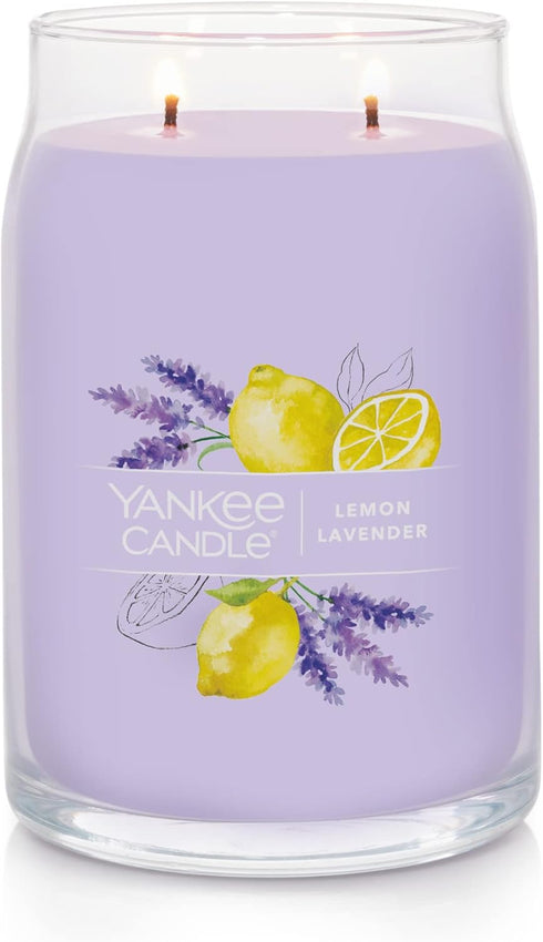 Yankee Candle Lemon Lavender Scented, Signature 20oz Large Jar 2-Wick Candle, Over 60 Hours of Burn Time...