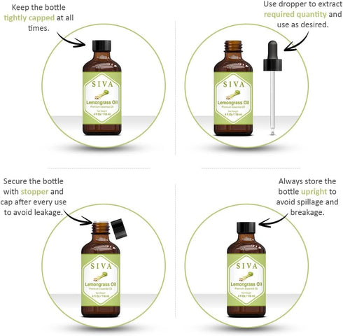 Siva Lemongrass Essential Oil - 4 Fl Oz – Natural Lemongrass Oil - for Diffuser, Face, Skin Care, Aromatherapy, Hair Care, Scalp and Body Massage ...