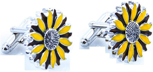 Sunflower Yellow Flower Pair Cufflinks in a Presentation Gift Box & Polishing Cloth...