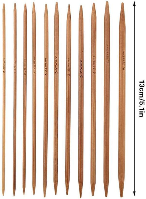 11Sizes 55PCS Bamboo Knitting Needles Set Smooth Double Pointed Long Knitting Needles Set for Handmade Creative DIY Knitting Craft (5.1 Inches Len...