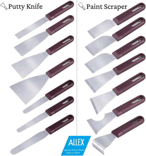 ALLEX Japanese Putty Knife 1" for Art and Paint, Flexible Japanese Stainless Steel Blade, Heavy Duty Full Tang Handle, Made in JAPAN...