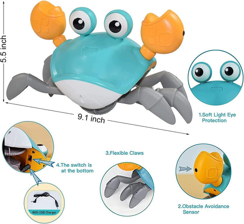 Crawling Crab Dog Cat Toys, Escaping Crab Dogs Cats Toy with Obstacle Avoidance Sensor Interactive Pet Toys with Music Sounds & Lights for Dogs Ca...