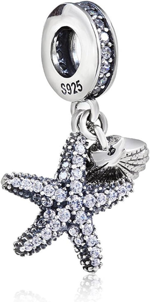 925 Sterling Silver Starfish Charm Shell Charm Ocean Sea Charm Animal Charm Star Charm Anniversary Charm for Pandora Charms Bracelet...