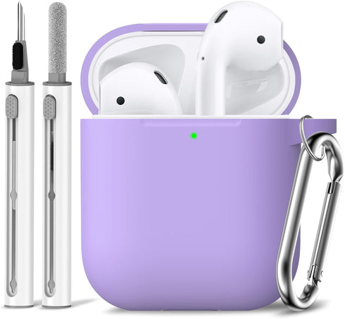 Airpods Case Cover 2&1 with Cleaner Kit,Soft Silicone Protective Cover for Apple AirPods 2nd/1st Generation Charging Case with Keychain,Shockproof...