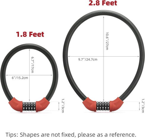 ROCKBROS Bike Lock 5 Digit Cable Lock Lightweight Bicycle Lock Bike Lock Combination Portable Lock for Bike 22inch Red...