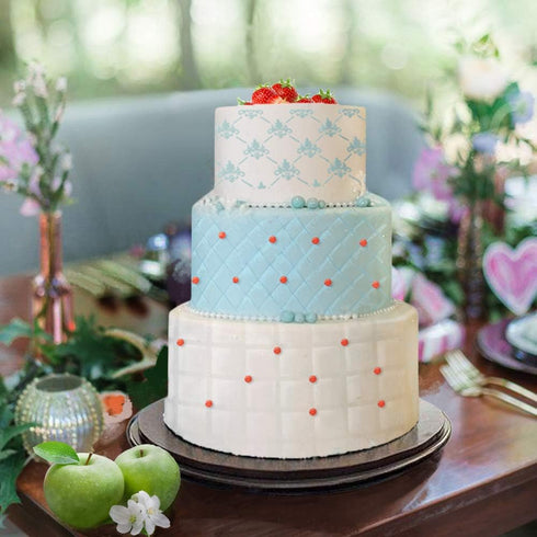 Wedding Cake Stencil Template, Kissbuty 5 Pcs Cake Decorating Embossing Plastic Spray Floral Cake Cookie Fondant Side Baking Mesh Stencil Mat Wedd...