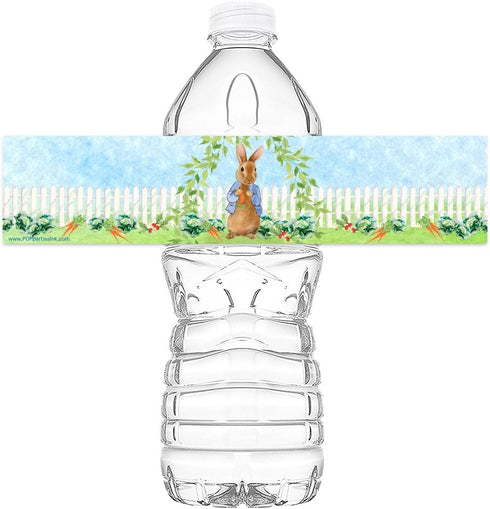 Peter Bottle Wraps - 20 Rabbit Water Bottle Labels - Rabbit Party Decorations - Peter Party Supplies - Blue Bottle...
