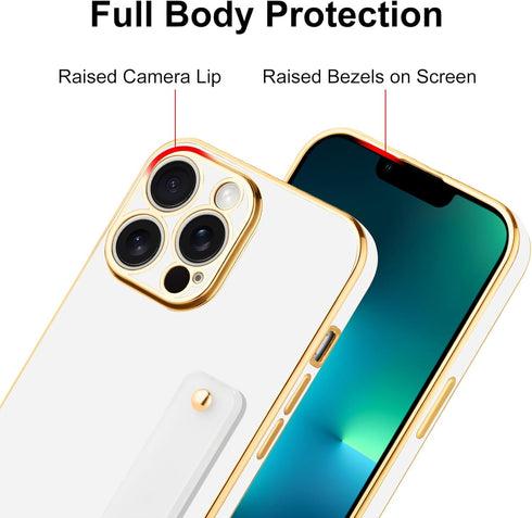 TEAUGHT for iPhone 13 Pro Case with Wrist Finger Strap for Women Girls Men, Cute Luxury Plating Soft TPU Slim Shockproof Protective Cover with Adj...