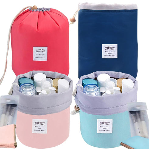 INVODA 4PCS Cosmetic Bag 4 Pieces Barrel Shaped Travel Makeup Bags Large Capacity Soft Waterproof Portable Drawstring Cosmetic Bag Multifunctional...