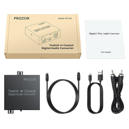 PROZOR 192K Bi-directional Coaxial Optical Converter, Optical SPDIF Toslink to Coaxial, or Coaxial to Optical SPDIF Toslink, Support DTS/Dolby-AC3...