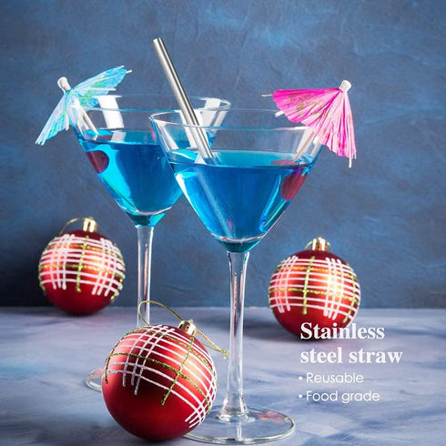 Teivio 12 Pack + Cleaning Brush, 5-inch Extra Short Reusable Stainless Steel Drink Straws for Cocktails, Small Glasses or Cups (Silver)...