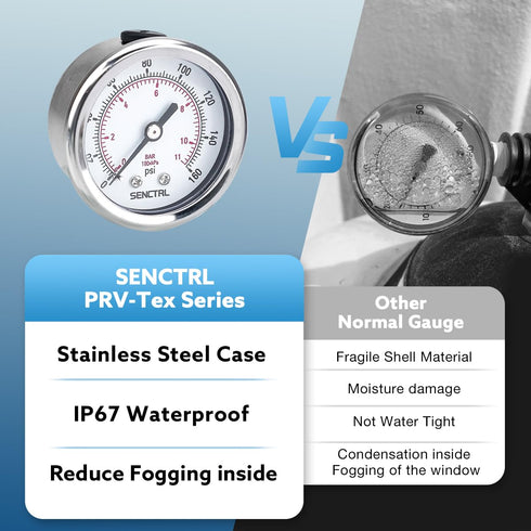 0-160 Psi Pressure Gauge, 2" Dial, 1/4 NPT Back Mount, Waterproof, Stainless Steel Case, for Pneumatic Regulator Air Compressor RV Regulator Water...