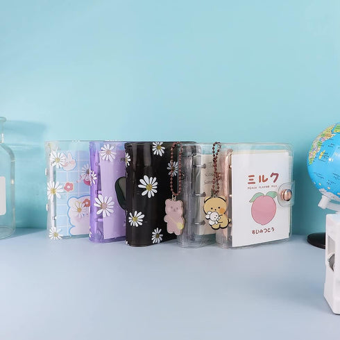 Mini Size 3-Ring Binder Cover Clear Refillable PVC Notebook Binder with Snap Button Closure File Folder for 3-Holes Filler Paper Loose Leaf Person...