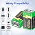 9V Lithium Battery, High Capacity 1300mAh,with 2 in 1 USB Charging Cable, (2024 New Version)Rechargeable 9 Volt Square Batteries for Smoke Detecto...