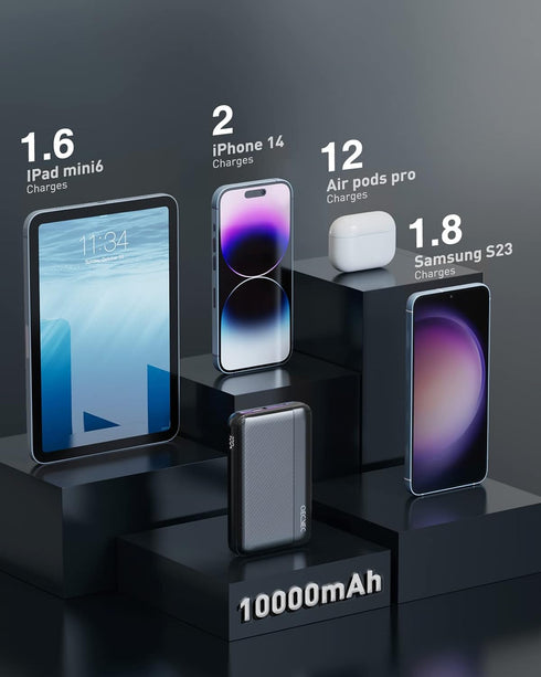 Portable Charger with Built in Cords, Ultra-Compact 22.5W PD & QC 3.0 Fast Charging 10000mAh USB C Power Bank,Small LED Display Phone Battery Pack...
