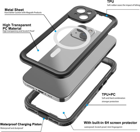 Full Body Case for iPhone 15 Plus 6.7 Inch,Waterproof DirtProof DropProof Snowproof Anti-Scratch Clear Magnetic Rugged Built-in Screen Protector H...